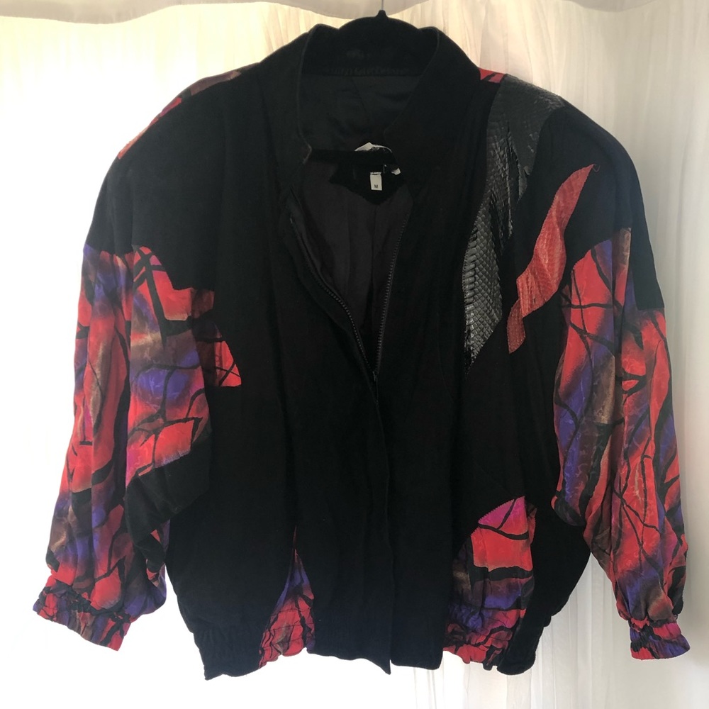 Mixed media black suede jacket